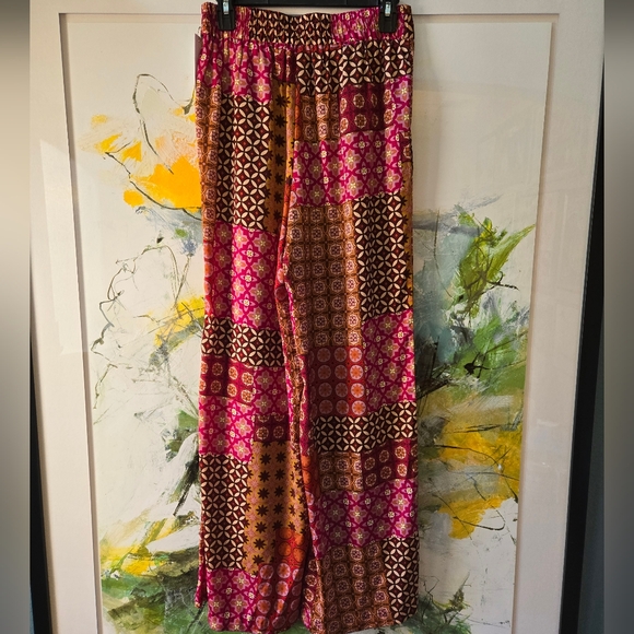 Drew Silky Wide Leg Patchwork Patterned Pants - Picture 3 of 9